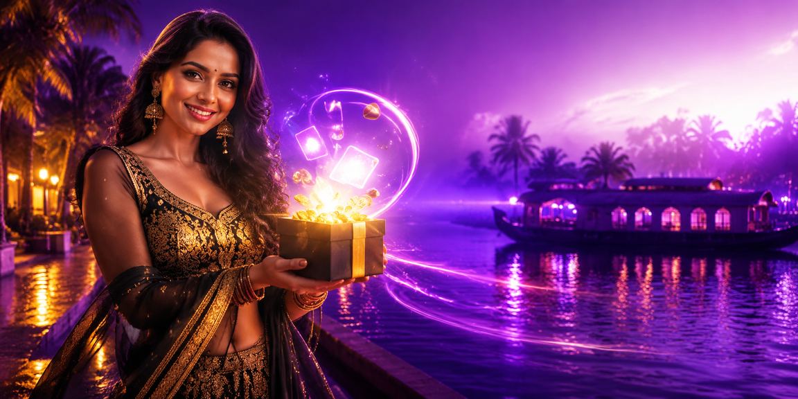 Kerala backwaters with mobile payment neon lights